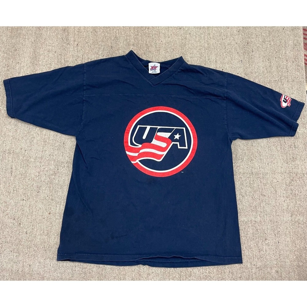Vintage Brian Leetch USA Hockey Shirt Mens XL Blue 1990s Joy Athletic